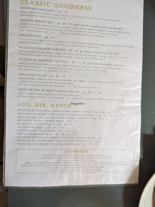 Lunch menu at Charlotte & The Quail in Victoria