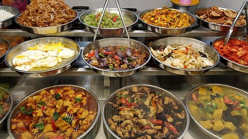 buffet spread at Jia Jia Vegetarian Stall - Yuan Ching Rd in West Singapore