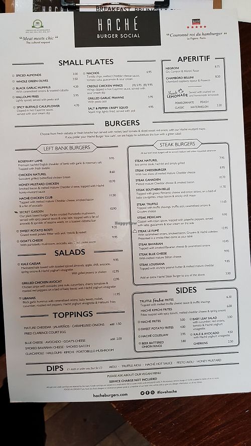 Full menu at Haché Burgers in South West London