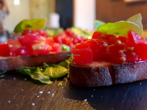 Burschetta with tomato and basil at Fabric in Catanzaro