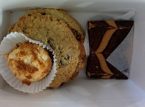 Strawberry lemon muffin, peanut butter brownie, cookies: oatmeal raisin, chocolate chip, peanut butter, snickerdoodle at Sweetpea Baking Company in Portland
