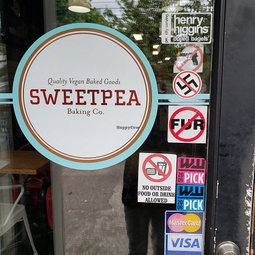 Love the "no fur" sign! at Sweetpea Baking Company in Portland