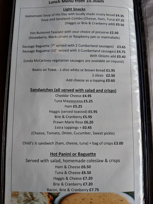 Lunch menu at Ardnamurchan Natural History Visitor Centre in Acharacle