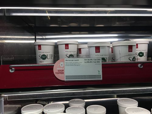 Vegan soups that they can heat for you at Pret A Manger - Park Ave in New York City