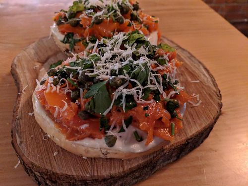 Lox and cream cheese at Persephone Snug in Vancouver