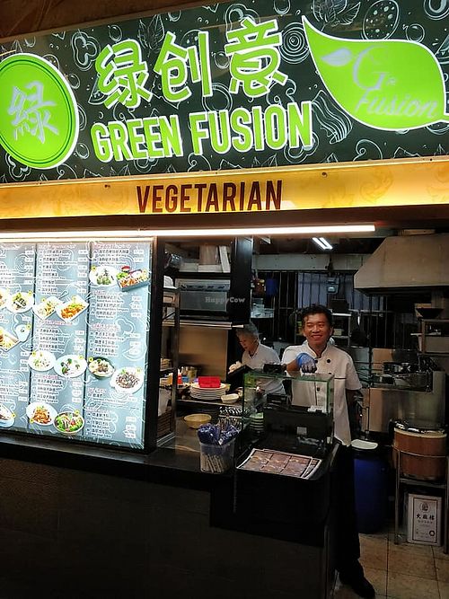 Chef James Ang in front of store  at Green Fusion at Food Loft in West Singapore