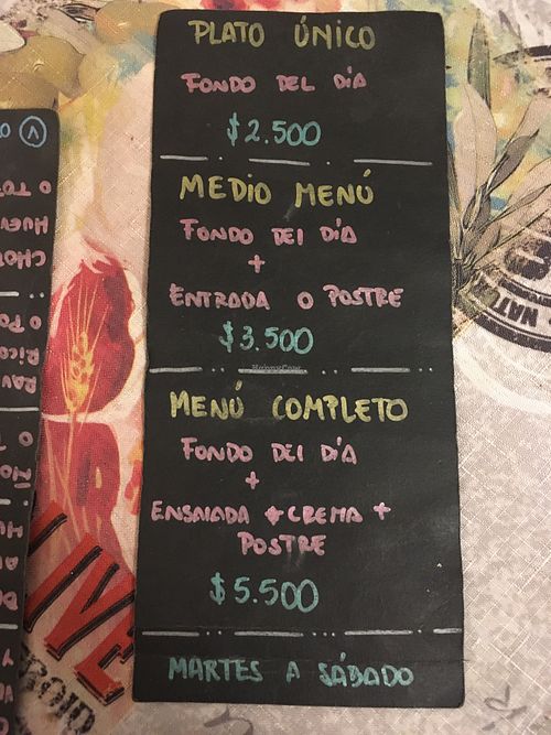 Daily menu options  at La Boca Del Oso in Valparaiso