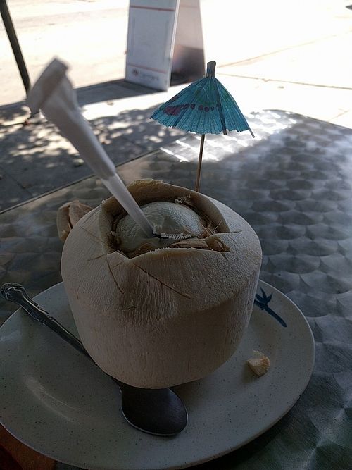 coconut cut and opened to perfection at The Vegan House in Hollywood