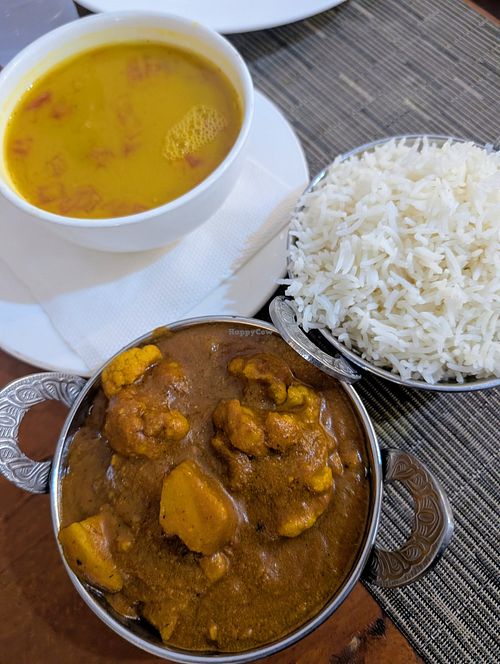 Aloo Gobi and dal soup at Krishna Vegetarian Restaurant in Zanzibar