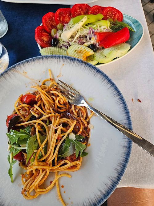 Spaghetti pomodoro at Cafe Del Mare in Kotor