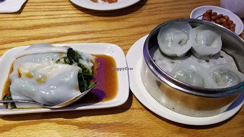 Spinach rice roll and watercress dumplings at Bodai Vegetarian in Brooklyn
