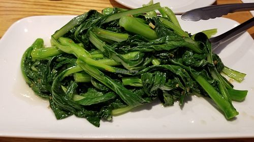 Sauteed choy sum at Bodai Vegetarian in Brooklyn