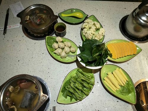 Our hotpot selection. at Yī Yè Yī Shìjiè - Vegan Hotpot in Shanghai