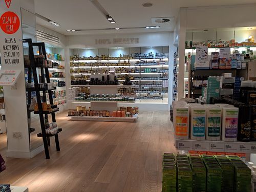 supplements section at 100% Health Store in Jersey