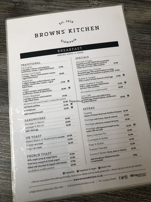 Menu at Browns Kitchen in Sidmouth