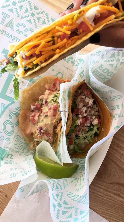 Super taco, veggie taco, and baja taco at Tacotarian - Southwest LV in Las Vegas