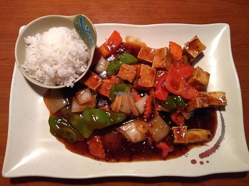 General Tso tofu with steamed rice, dinner portion at Moto Asian Cuisine in Cumming