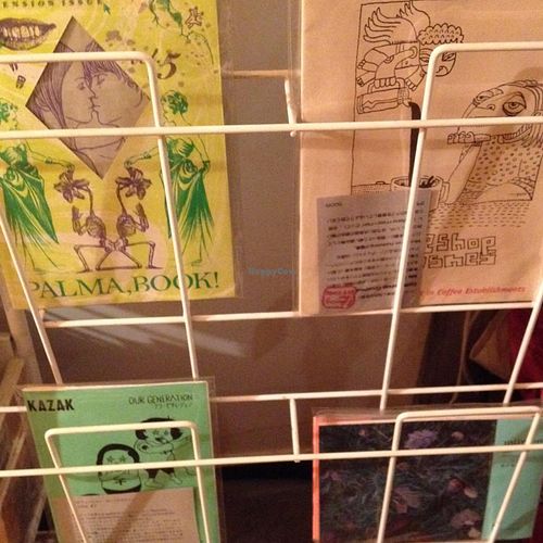 zines on sale in tiny shop section at Nagi Shokudo in Kamakura