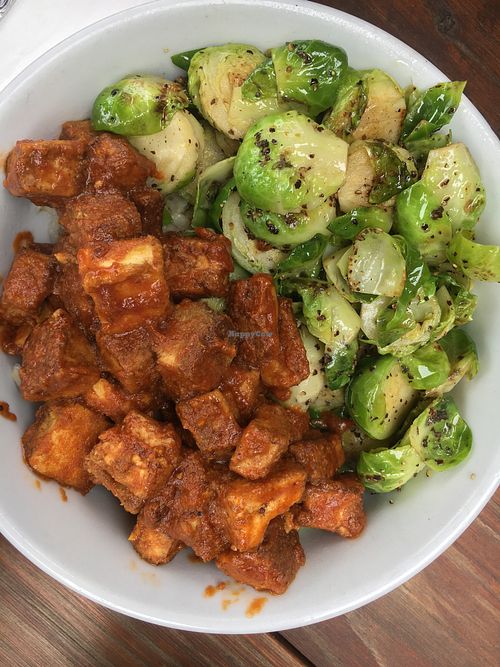 BBQ tofu and brussels at The Bye and Bye in Portland