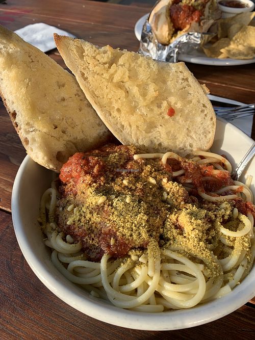 spaghetti with amaaaazing bread😄 at The Bye and Bye in Portland