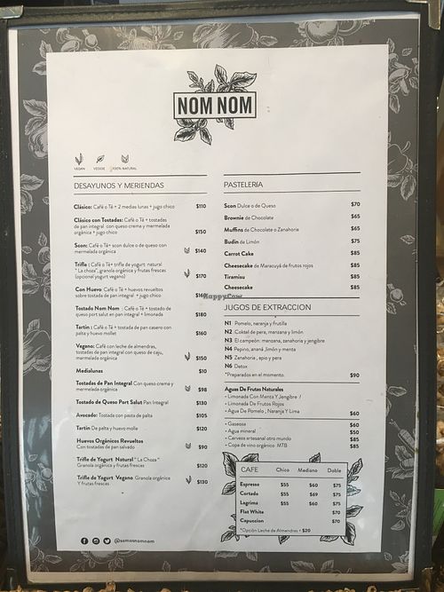 Menu at Nom Nom Cocina Natural in Buenos Aires