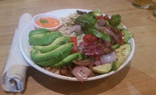 Quinoa bowl with roasted vegetables and avocado.  at Quinoa Grill in Round Rock