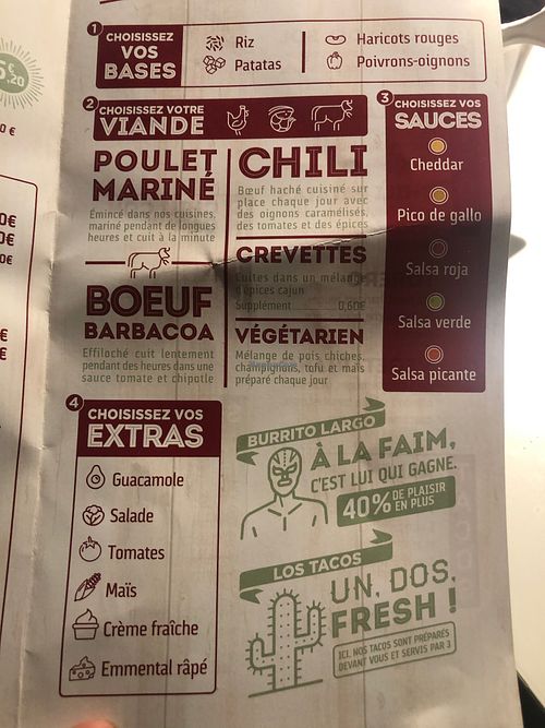 Menu at Fresh Burritos in Reims