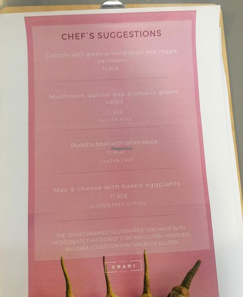 Menu at Umami Good Food in Tenerife