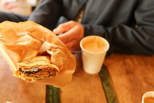 imperial banitsa with mushrooms and oat cappuccino at SunMoon - Solunska in Sofia
