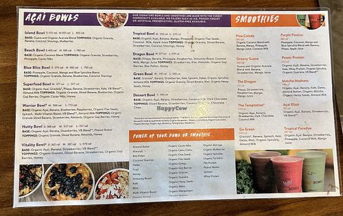 (Front of) menu  at Vitality Bowls in Wappingers Falls