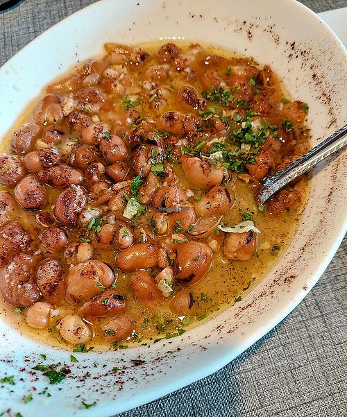 Ful Moudamas, more soupy than expected, very tasty with the fava beans, $10 large appetizer at Aladdin in Reading