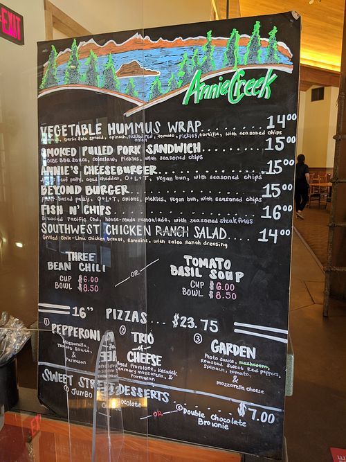 Menu at Annie Creek Restaurant and Gift Shop in Crater Lake Hwy