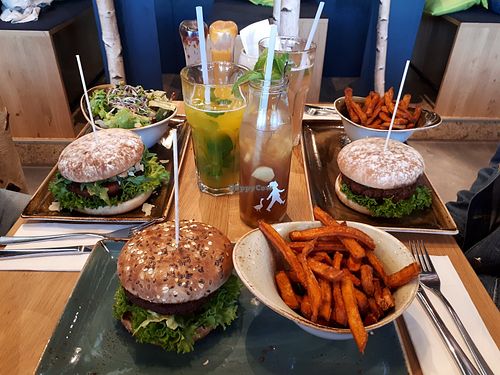 Vegan burger (in front) at Hans im Glück in Muri Bei Bern