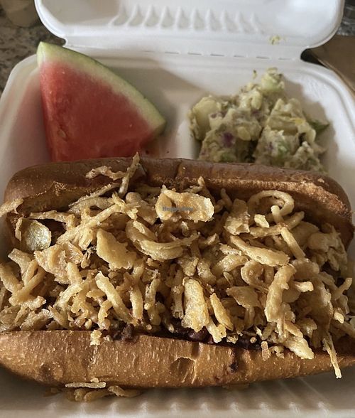 Coney Island chili dog was good but the bun was hella hard  at The Happy Bakery in Ofallon