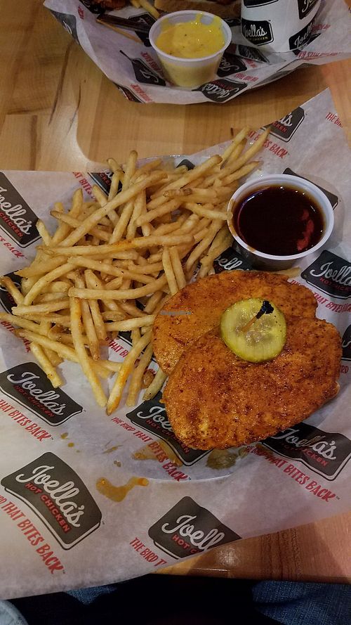 Vegan chicken with fries at Joella's in Cincinnati