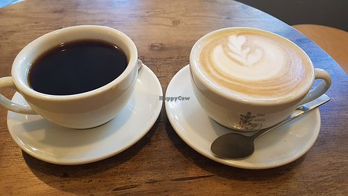 Filter coffee and decaf oat latte at Gaard Coffee Hide in Sheffield
