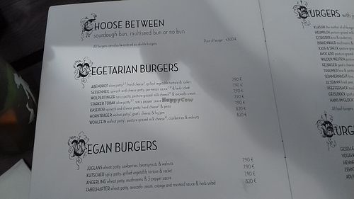 Menu: burger selection at Hans im Glück in Leipzig