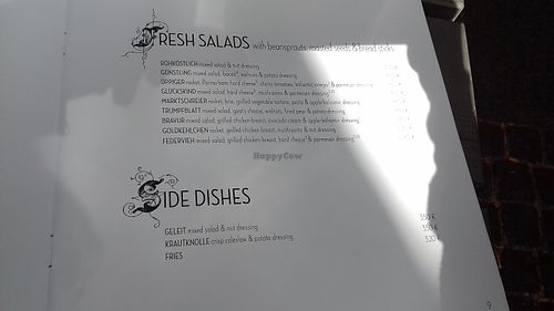 Menu: salad and side order selection at Hans im Glück in Leipzig