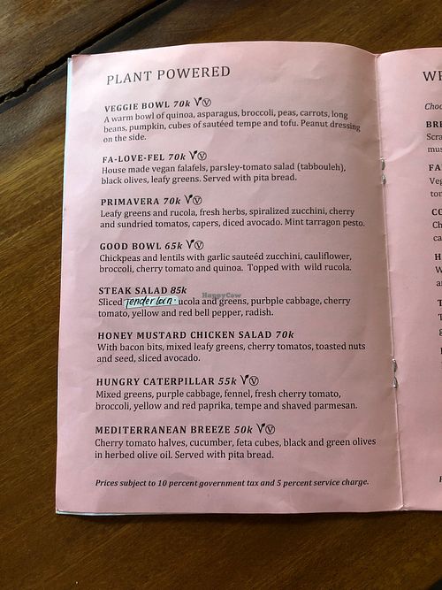 Menu at Square One in Sanur