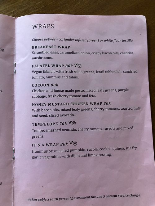 Menu at Square One in Sanur