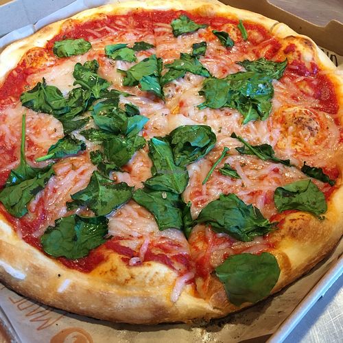 Vegan cheese and spinach at Blaze Pizza in Cerritos