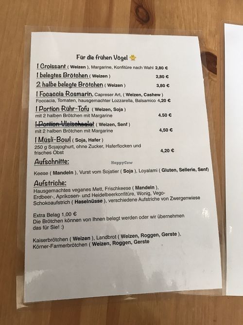 Menu at Café Loyal in Siegburg