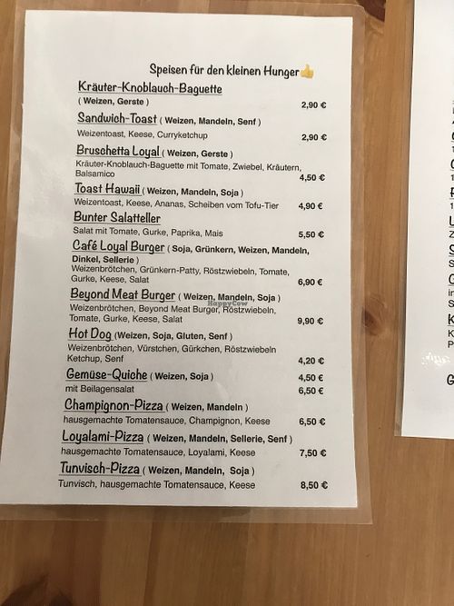 Warm food menu at Café Loyal in Siegburg