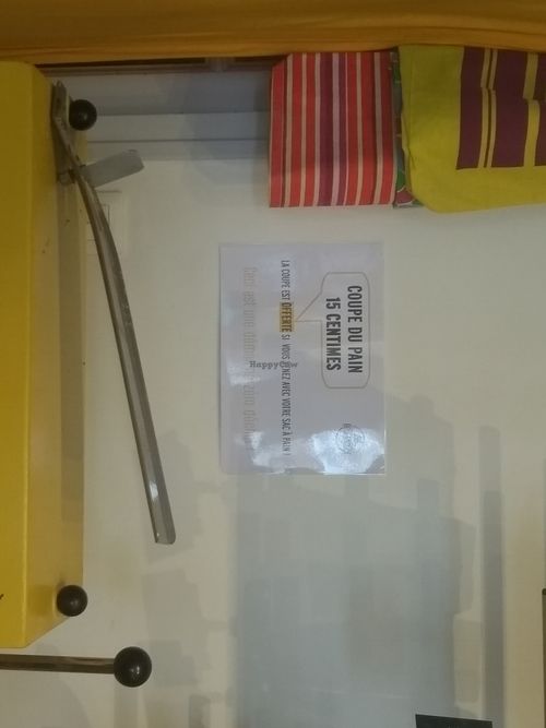 If you bring your bread bag they can cut your bread for free, otherwise it's 15cents more at Ceci N'est Pas Une Boulangerie in Croix