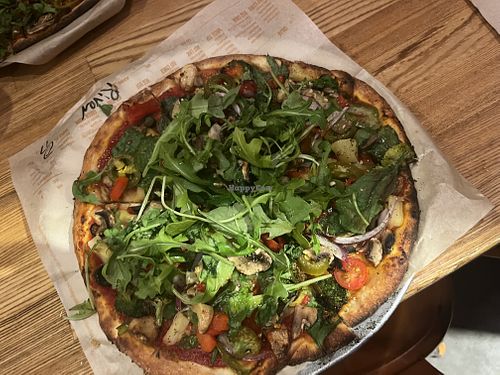 All veggies with arugula and olive oil finisher  at Blaze Pizza in Evanston