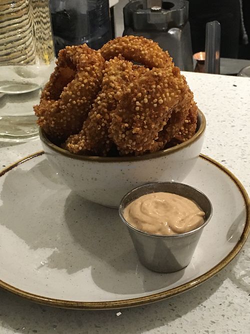 Quinoa-Crusted Onion Rings!!!  at Fresh on Spadina in Toronto