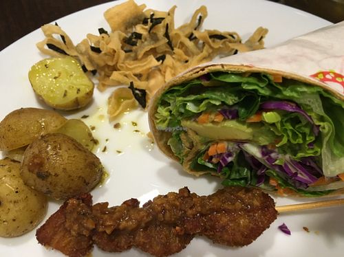 Egg & Avo wrap minus egg; veg satay  at Eight Treasures Vegetarian 八宝素食馆 in Central Singapore