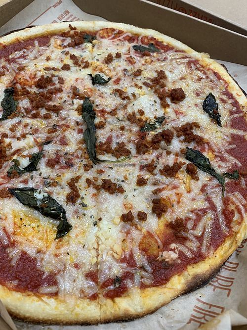 Very sparse with toppings - basil and vegan chorizo hardly noticeable  at Blaze Pizza in Clark