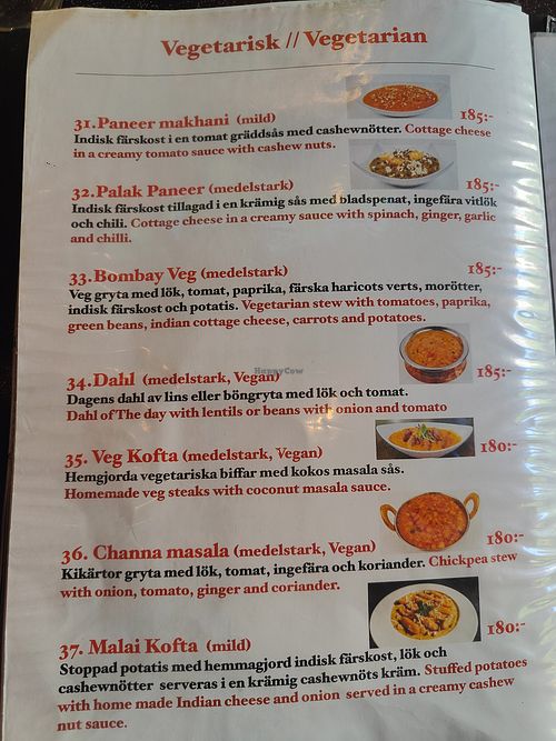 Menu at Bombay Masala in Skoevde