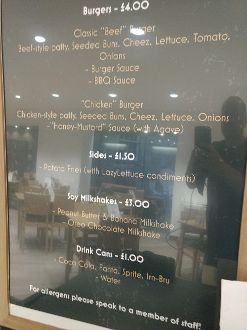 Menu at Lazy Lettuce in Edinburgh